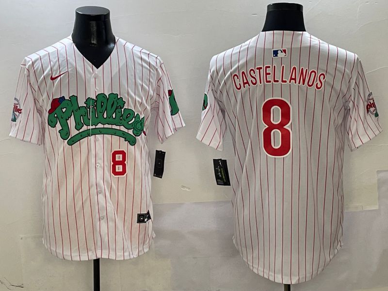 Men Philadelphia Phillies #8 Castellanos White Stripe Fourth generation Joint Name Nike 2025 MLB Jersey style 4->philadelphia phillies->MLB Jersey
